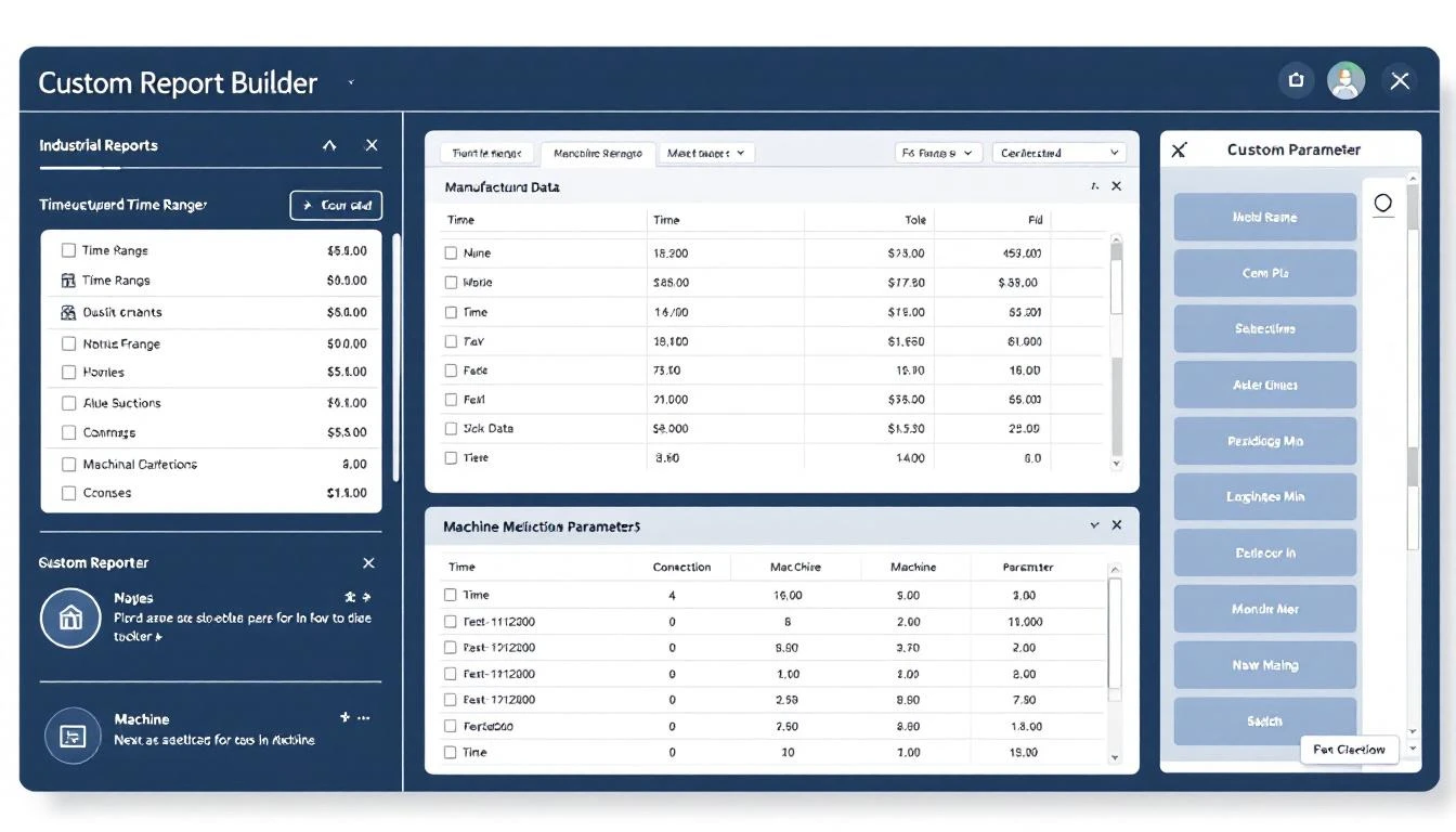 Custom report builder interface for manufacturing machine data
