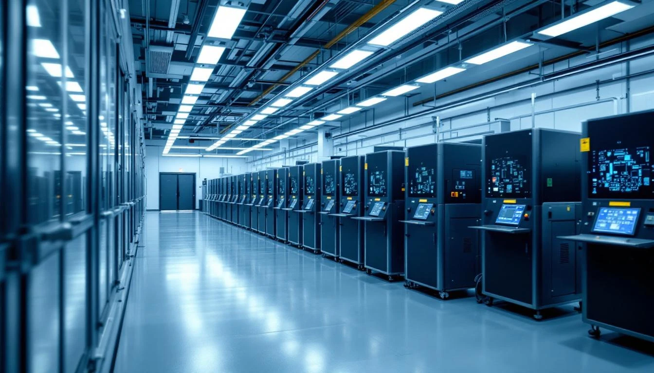 Electronics manufacturing facility with PCB assembly line and SMT equipment