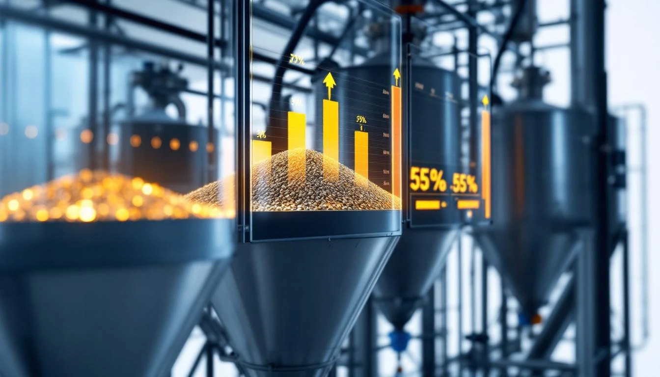 Hopper level monitoring with fill percentages across manufacturing silos