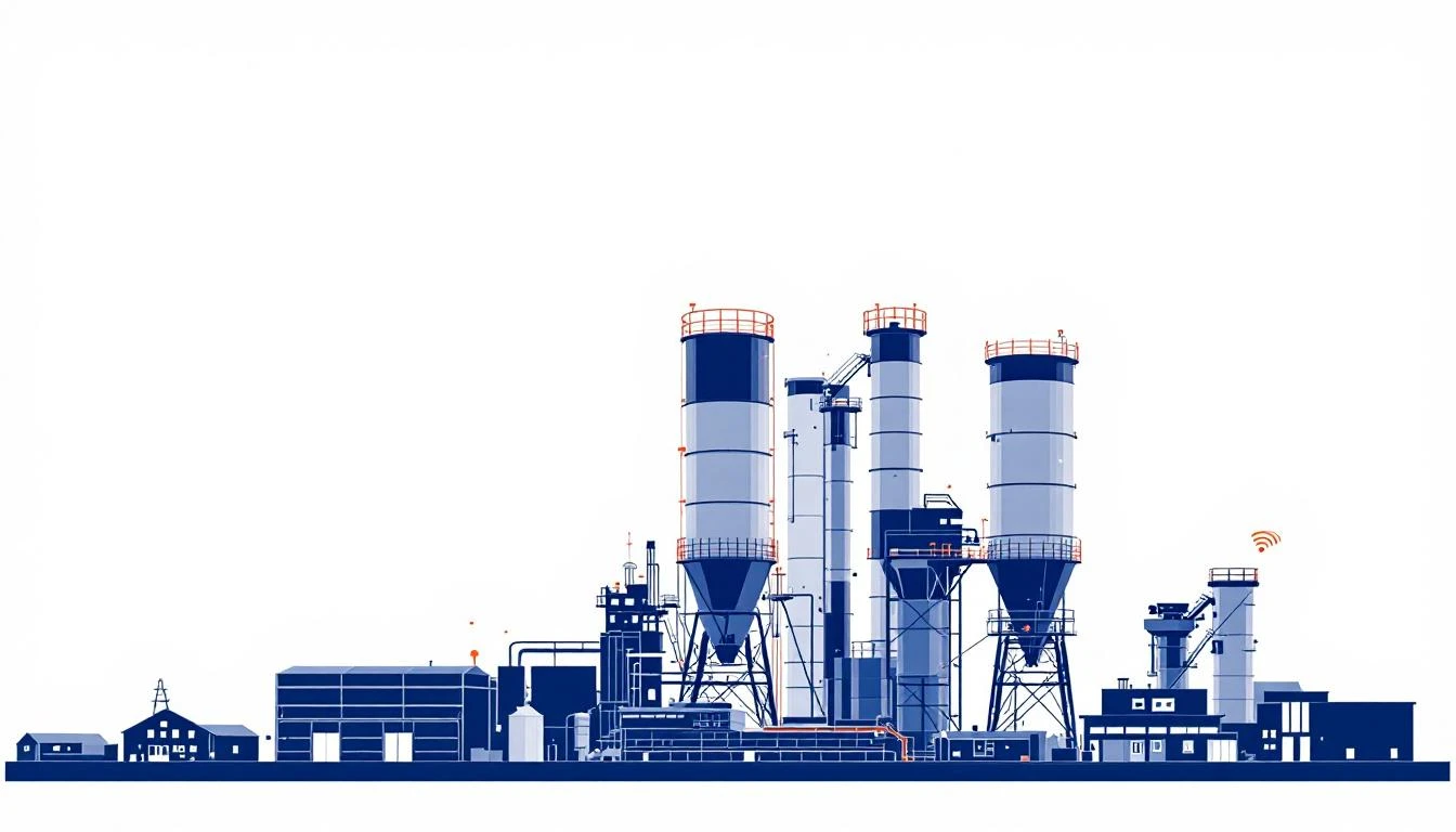 Cement manufacturing plant with IoT sensors on rotary kiln and grinding mills