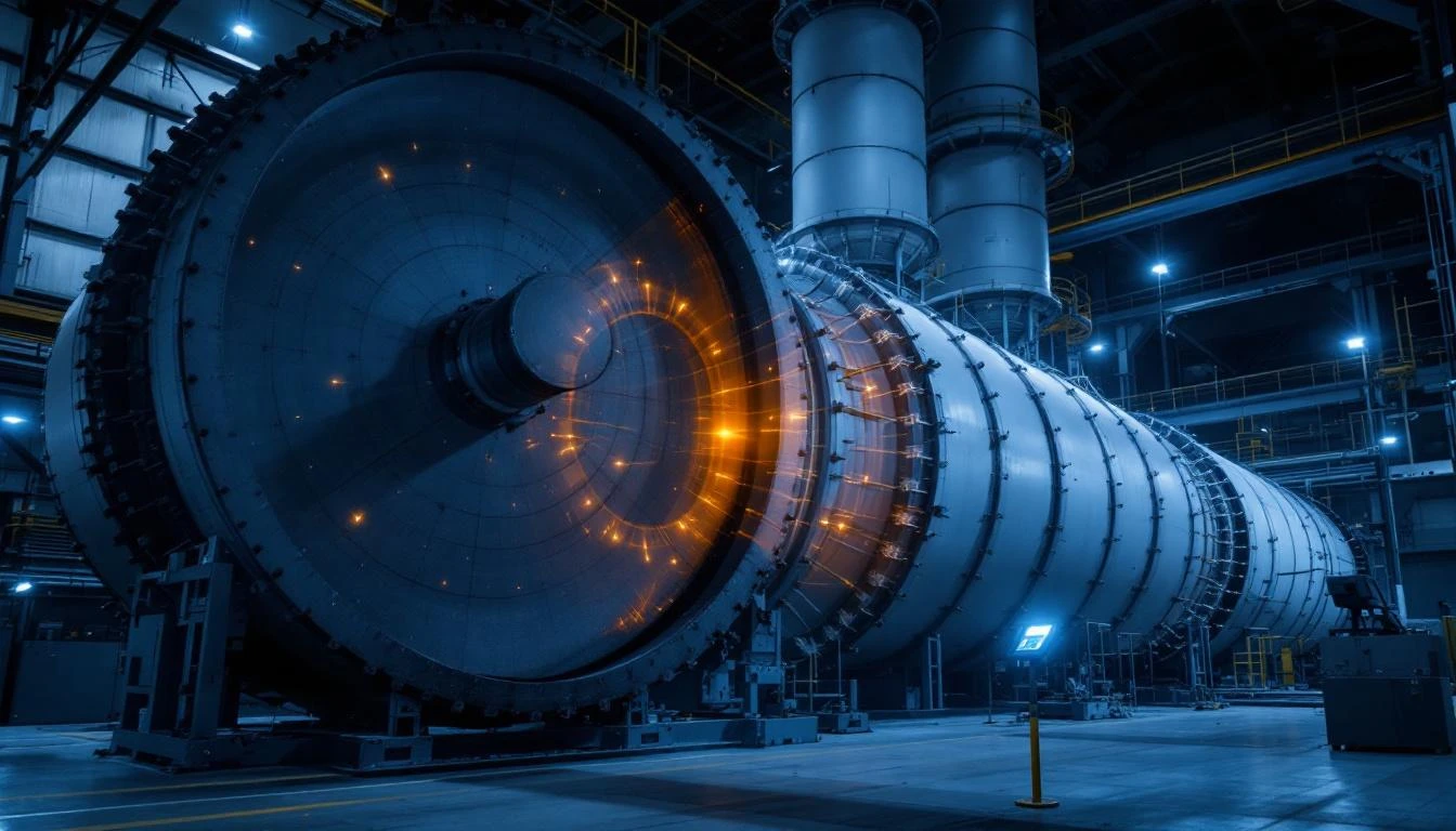 Cement plant rotary kiln with temperature sensors and predictive maintenance monitoring