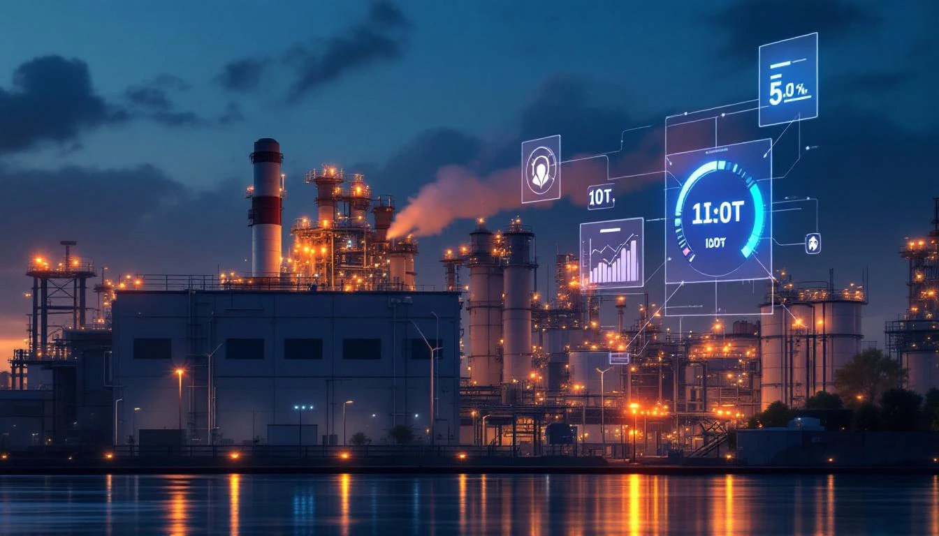 Energy utility plant with IIoT monitoring sensors and data overlays