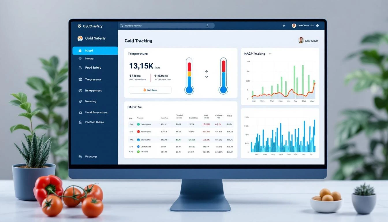 Food safety compliance dashboard showing temperature monitoring and HACCP tracking