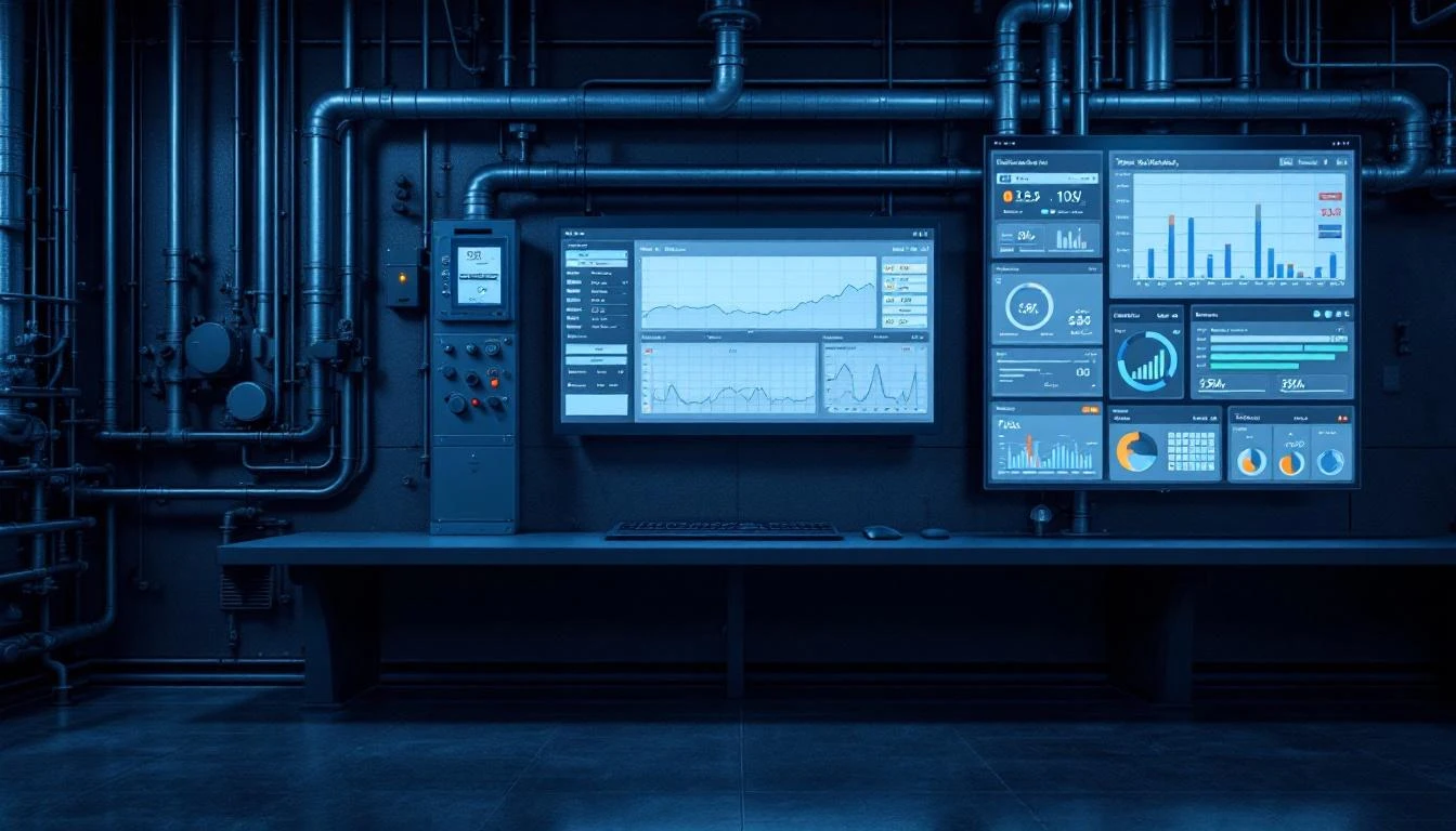 Wastewater treatment facility with SCADA monitoring screens