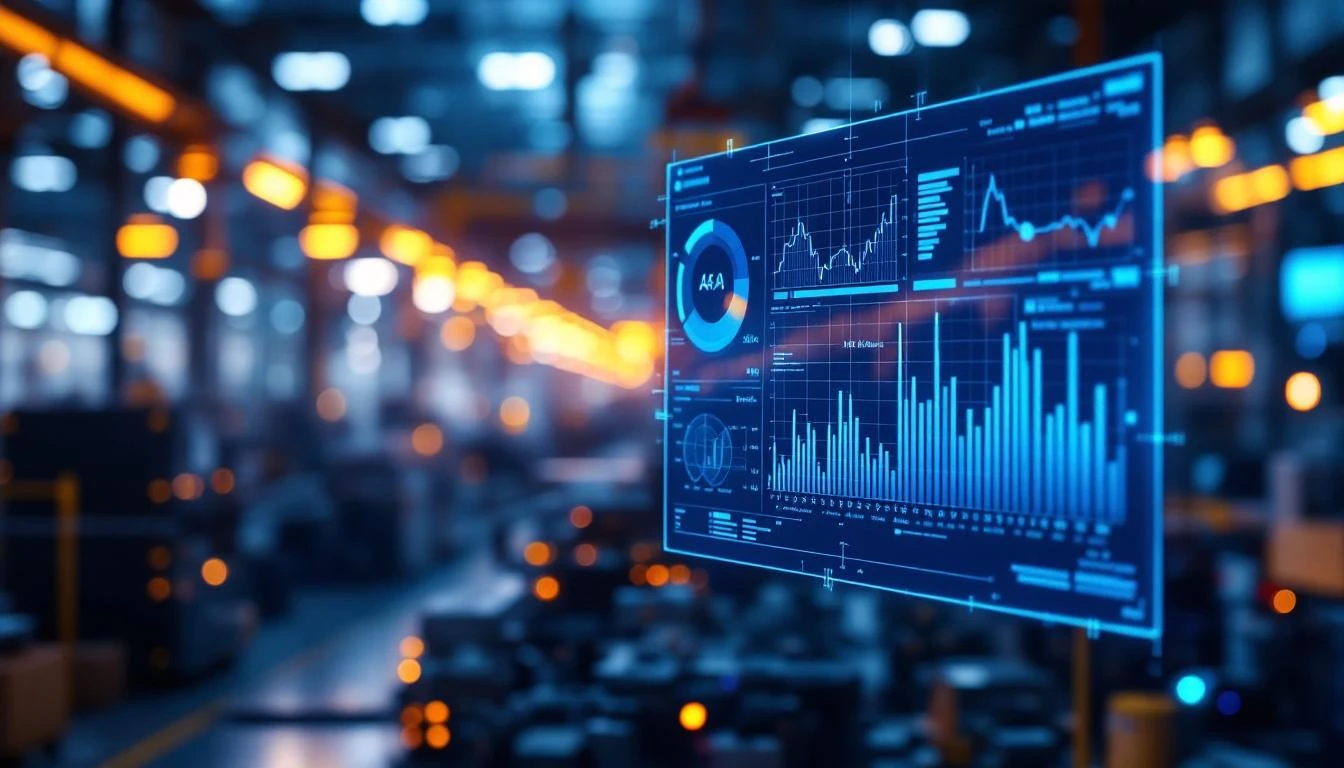 Industrial AI platform analyzing manufacturing data with neural network overlay