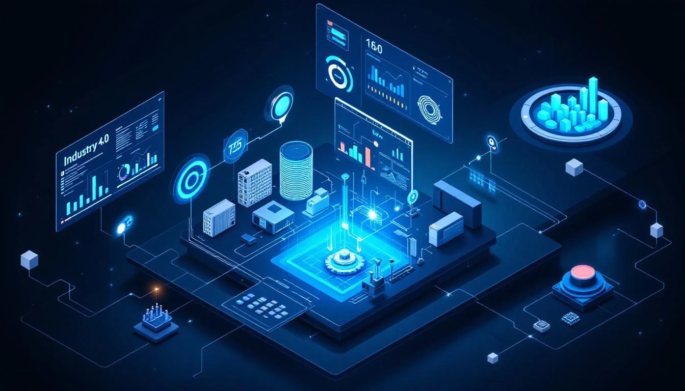Industry 4.0 smart factory with automated production and digital dashboards