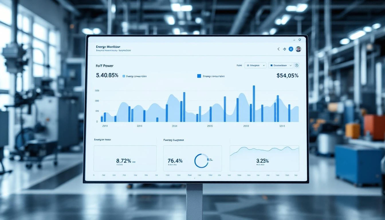 Industrial IoT energy monitoring dashboard tracking power consumption across factory equipment
