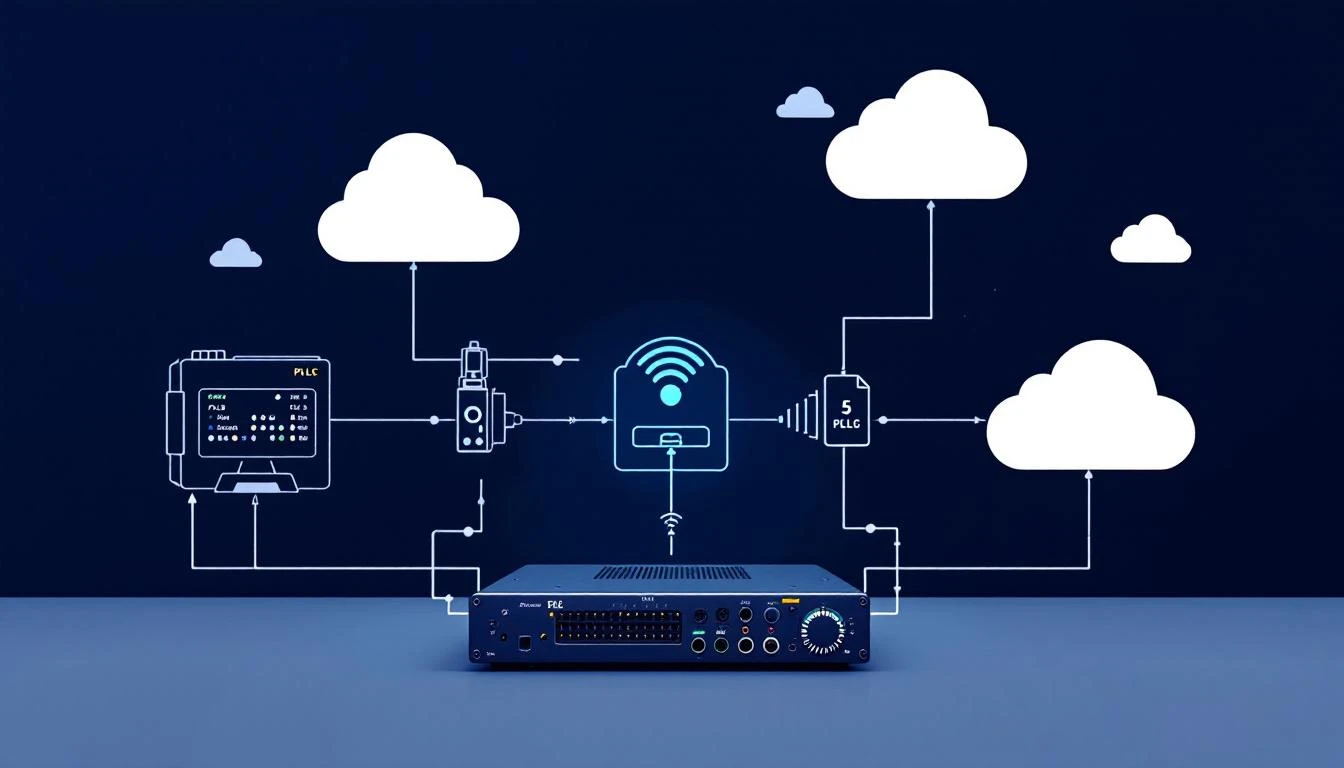 Industrial edge gateway architecture connecting PLCs to cloud analytics