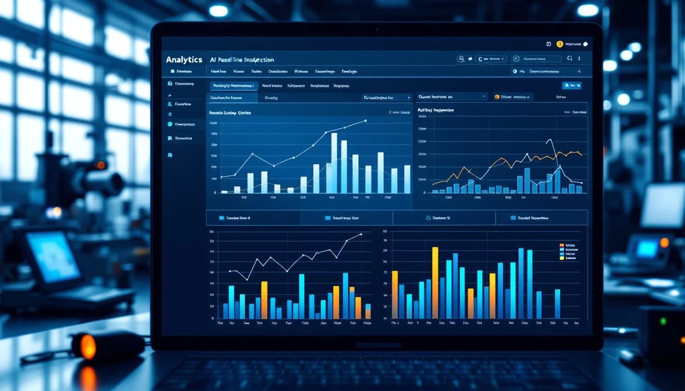 Manufacturing analytics dashboard showing real-time machine data and AI-powered insights