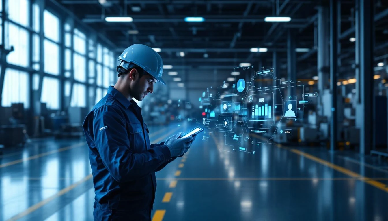 Manufacturing plant with predictive maintenance sensors and AI alerts