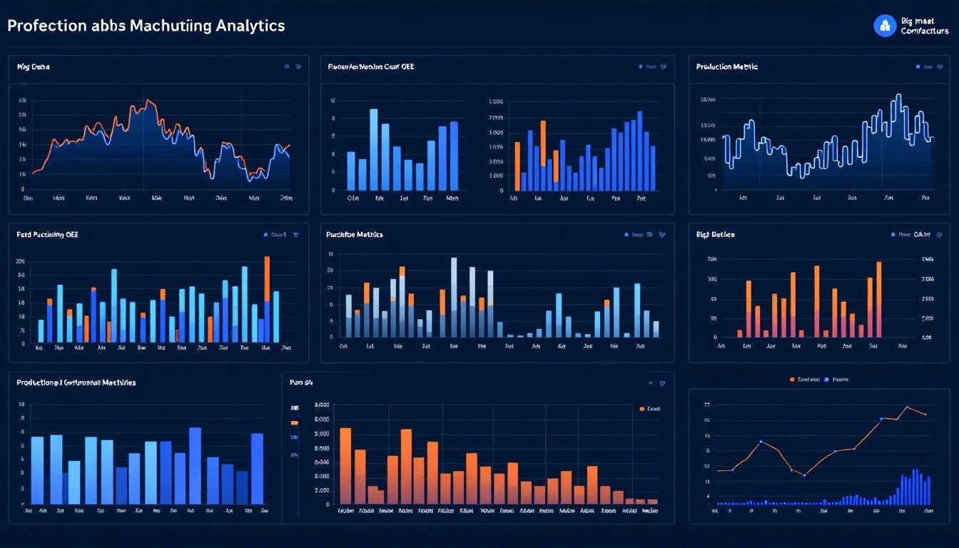 Manufacturing data analytics dashboard with production metrics and OEE trends