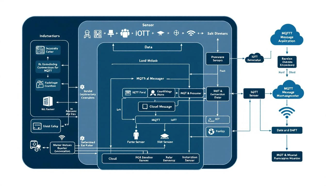 MQTT message broker architecture diagram for industrial IoT data flow