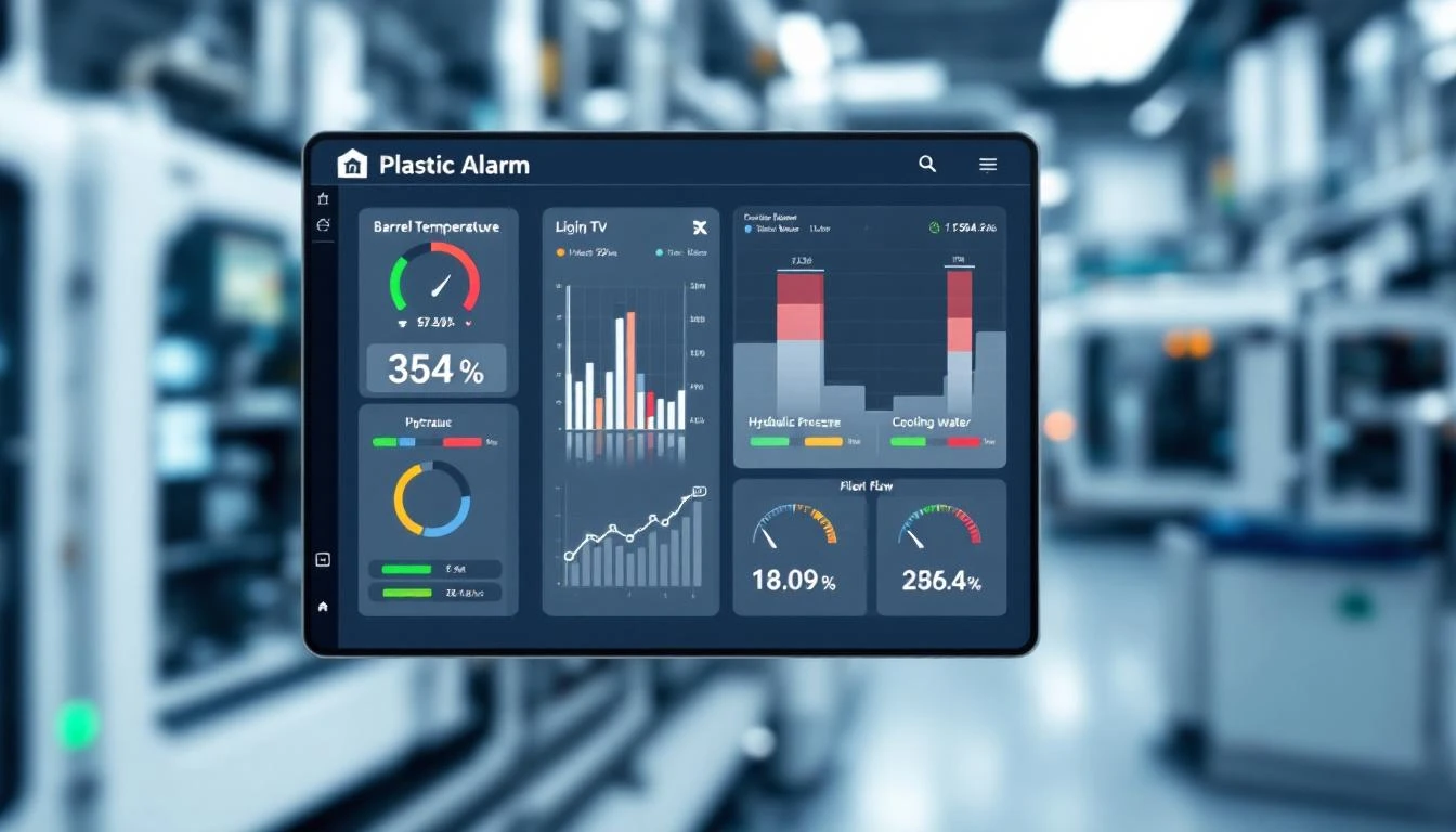 Smart alarm dashboard for plastics processing with color-coded threshold alerts