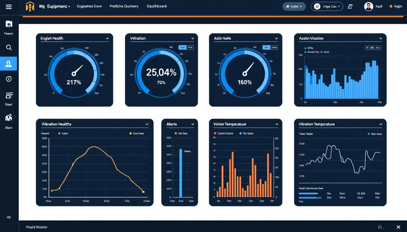 Predictive maintenance dashboard showing equipment health scores and trend data