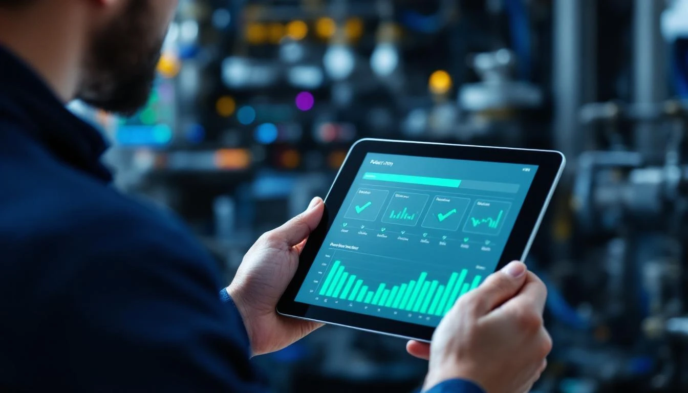 Technician using tablet to monitor equipment health