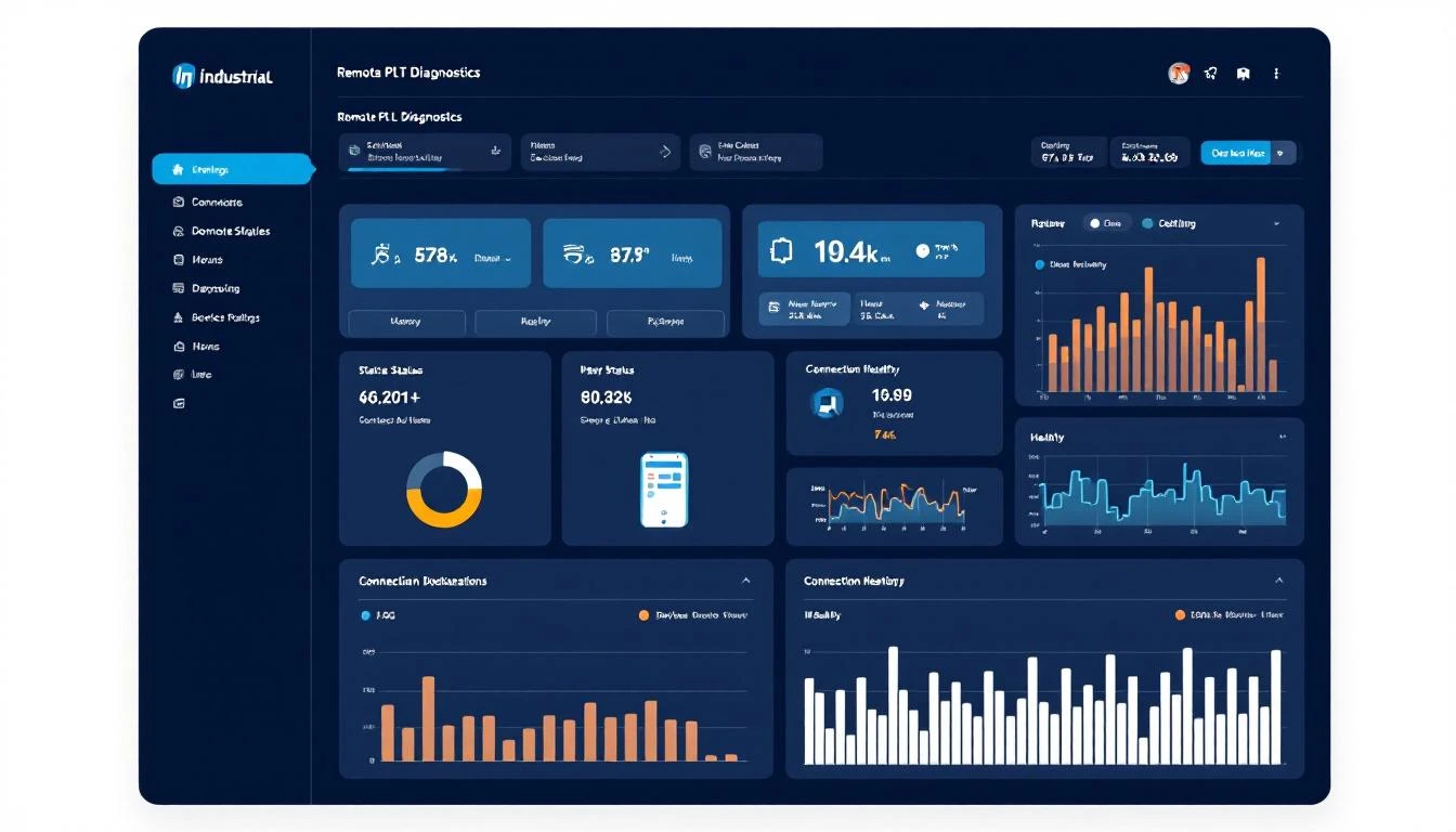 Remote PLC diagnostics dashboard showing device status and connectivity