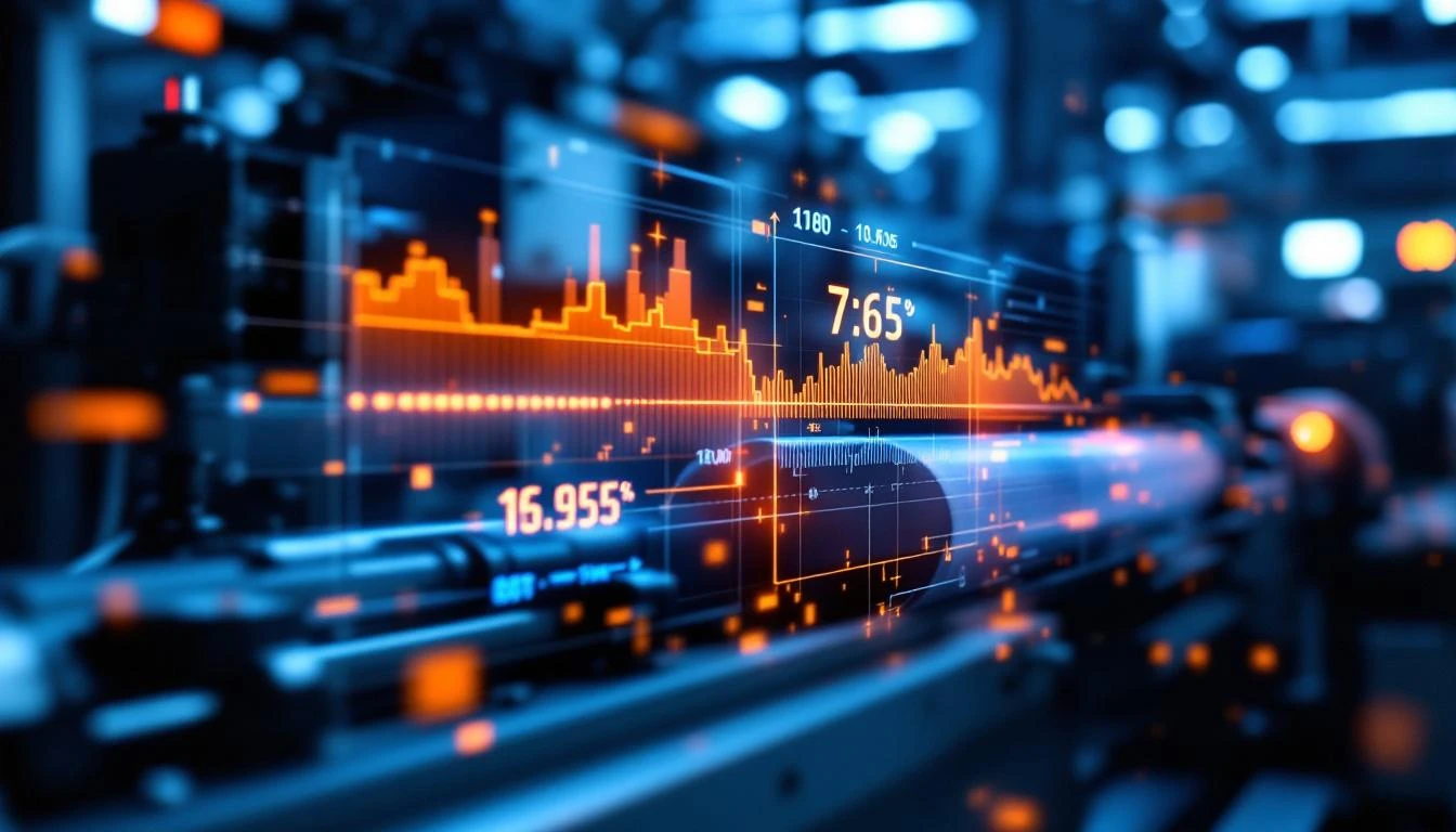 IIoT sensor monitoring rubber extrusion machine with real-time data overlay
