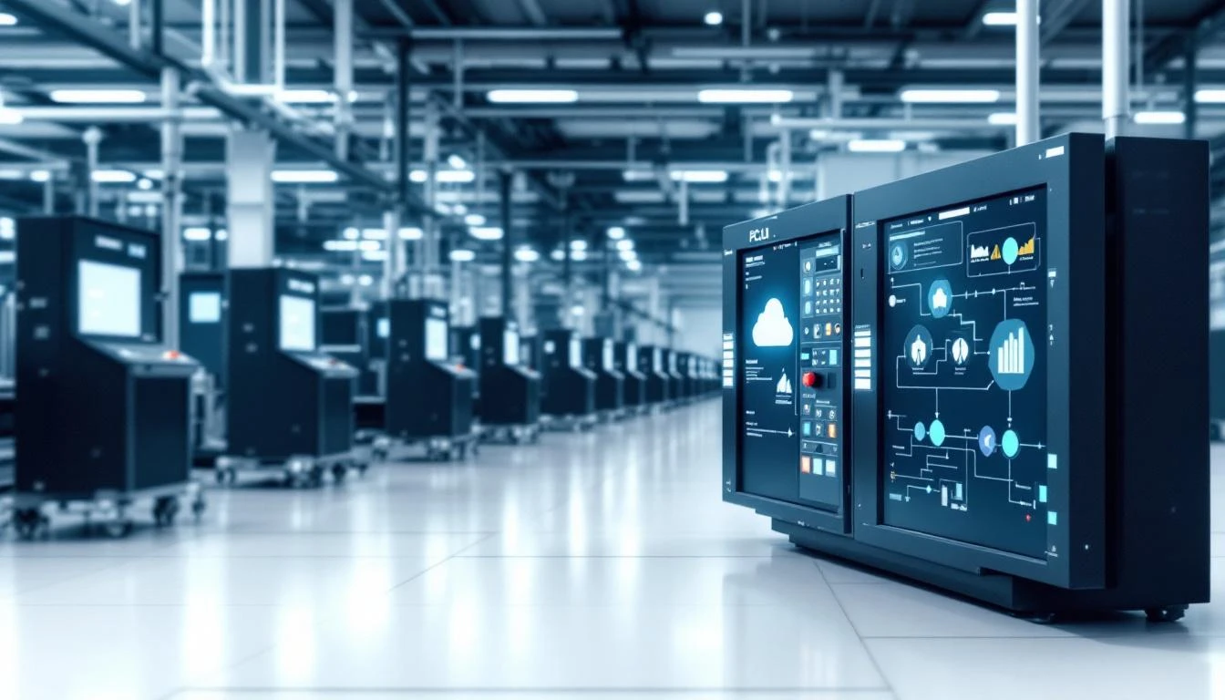 PLC controllers connected to cloud platform showing industrial data flow