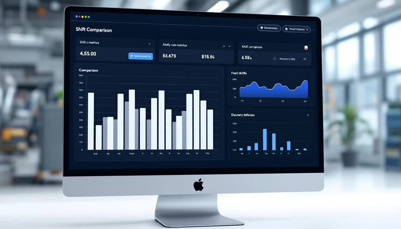 Digital shift handover dashboard showing production metrics and KPIs across shifts