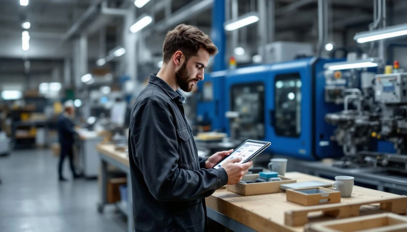 Small manufacturer using tablet to monitor machines with accessible IoT technology